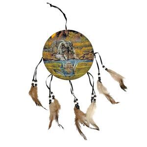 Native American Dream Catcher Wolf Wall Hanging Velvet Paint bv